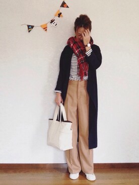「赤チェック」｜「アイテム（アナログ腕時計）」を使った、みーさん（レディース・171cm）の秋コーディネート