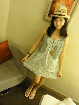 「 straw hat（キャップ、ベージュ系）」を使った、queenieさん（レディース・161cm）の夏コーディネート