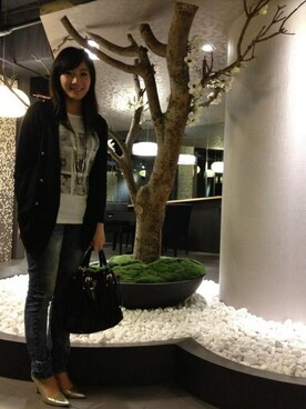 「PRADA（プラダ）の皺摺包（トートバッグ、ブラック系）」を使った、queenieさん（レディース・161cm）の夏コーディネート
