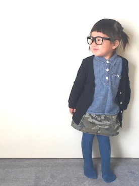 「アイテム（タイツ/ストッキング、ブルー系）」を使った、JURIさん（キッズ・90cm）の冬コーディネート