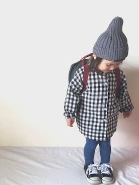 「アイテム（タイツ/ストッキング、ブルー系）」を使った、JURIさん（キッズ・90cm）の春コーディネート