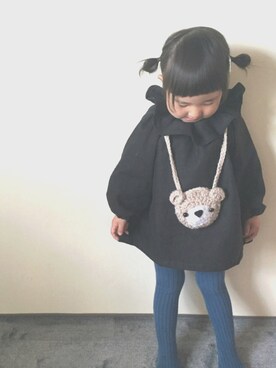 「アイテム（タイツ/ストッキング、ブルー系）」を使った、JURIさん（キッズ・90cm）の春コーディネート