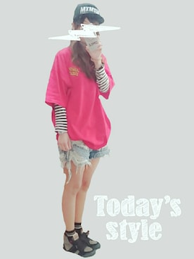 「アイテム（ボディバッグ/ウエストポーチ、ブルー系）」を使った、うららこ。さん（レディース・157cm）の夏コーディネート