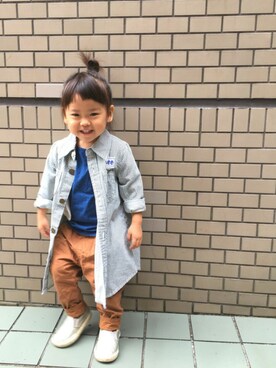 「アイテム（シャツワンピース）」を使った、☺︎いろ☺︎さん（キッズ・80cm）の秋コーディネート