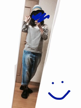 「ジーンズ（デニムパンツ、ブルー系）」を使った、メガネさん（レディース・158cm）の夏コーディネート