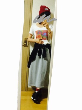 「coen（コーエン）の裏毛イージーマキシスカート（スカート、グレー系）」を使った、メガネさん（レディース・158cm）の夏コーディネート