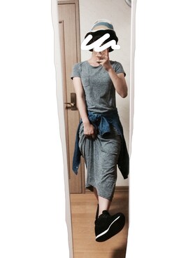 「ハット
（ハット、ブルー系）」を使った、メガネさん（レディース・158cm）の夏コーディネート
