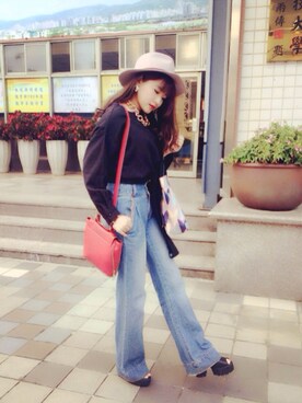 「one way（ワンウェイ）のアイテム（デニムパンツ、ブルー系）」を使った、李忌攻さん（レディース・156cm）の春コーディネート