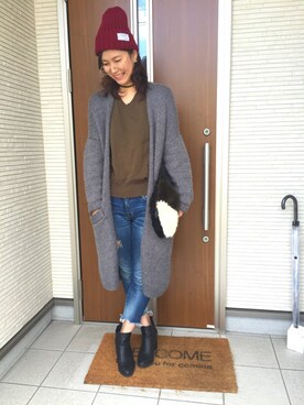 「Ungrid（アングリッド）のフレイドヘムストスリ（デニムパンツ）」を使った、ayapiiさん（レディース・169cm）の秋コーディネート