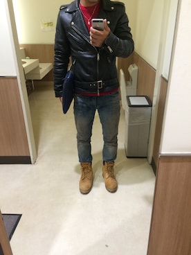 「roshell（ロシェル）のアイテム（ライダースジャケット）」を使った、小池 勇也登さん（メンズ・169cm）の秋コーディネート