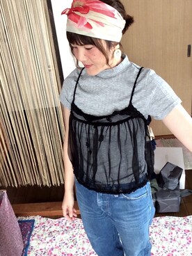 「VINTAGE（ヴィンテージ）のアイテム（ヘアバンド）」を使った、michomoさん（レディース・156cm）の夏コーディネート