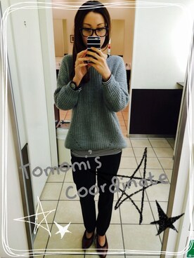 「ZARA（ザラ）のアイテム（その他パンツ、グリーン系）」を使った、Tomomi❤︎さん（レディース・165cm）の冬コーディネート