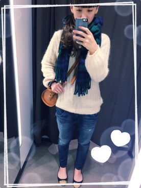 「FREE'S SHOP（フリーズショップ）のアイテム（ニット/セーター、ホワイト系）」を使った、Tomomi❤︎さん（レディース・165cm）の秋コーディネート