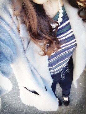 「one way（ワンウェイ）のアイテム（チェスターコート）」を使った、❣N°ω°さん（レディース・158cm）の冬コーディネート