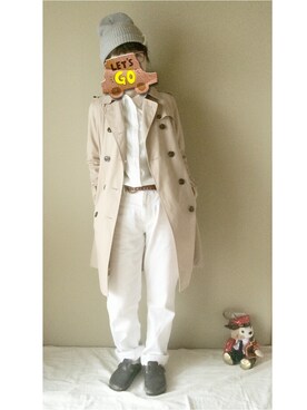 「ニットキャップ」｜「アイテム（トレンチコート）」を使った、c_o_c_oさん（レディース・158cm）の春コーディネート