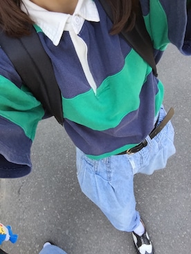 「ラガーシャツ」｜「アイテム（その他シューズ）」を使った、さかもとさん（レディース・159cm）の春コーディネート