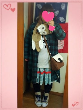 「にゃー」｜「アイテム（シャツワンピース）」を使った、ひなさん（レディース・146cm）の冬コーディネート