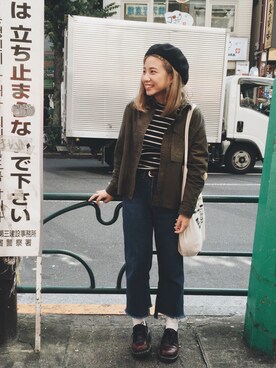 「コーディネート」｜「アイテム（ハンチング/ベレー帽）」を使った、ミンさん（レディース・154cm）の秋コーディネート