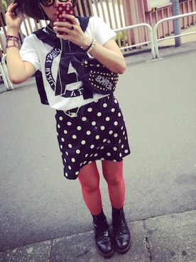 「Dr. Martens（ドクターマーチン）のDr.Martens (ドクターマーチン)/1460 8ホールブーツ（ブーツ、ブラック系）」を使った、noripyさん（レディース・160cm）の夏コーディネート