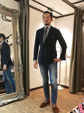 「アイテム（ネクタイ、グリーン系）」を使った、Igarashi Yukiさん（メンズ・181cm）の秋コーディネート