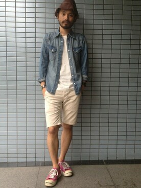 「BEAMS PLUS（ビームスプラス）のアイテム（Tシャツ/カットソー）」を使った、tsuntsunさん（メンズ・170cm）の夏コーディネート