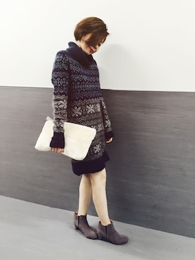 「ROPE' PICNIC（ロペピクニック）のフェイクファークラッチ（クラッチバッグ、ホワイト系）」を使った、Ryuuさん（レディース・160cm）の秋コーディネート