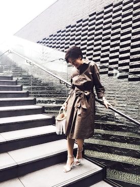 「ROPE' PICNIC（ロペピクニック）のウエストリボンギャザーシャツワンピース（ワンピース、グリーン系）」を使った、Ryuuさん（レディース・160cm）の春コーディネート