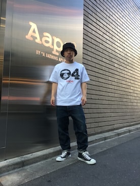 「AAPE BY A BATHING APE（エーエイプバイアベイシングエイプ）のアイテム（パンツ）」を使った、山下 龍介さん（メンズ・163cm）の春コーディネート