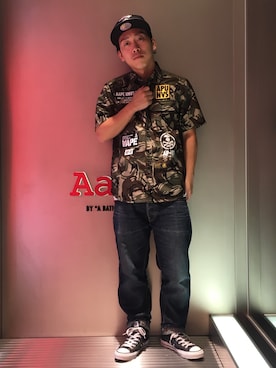 「AAPE BY A BATHING APE（エーエイプバイアベイシングエイプ）のアイテム（パンツ）」を使った、山下 龍介さん（メンズ・163cm）の夏コーディネート