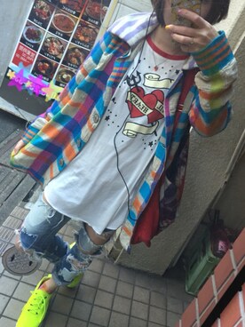 「アイテム（チュニック、レッド系）」を使った、直@多肉中毒さん（レディース・160cm）の冬コーディネート