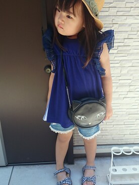「F.O.KIDS（エフオーキッズ）のアイテム（トップス、ブルー系）」を使った、rii-style⭐さん（レディース・90cm）の夏コーディネート