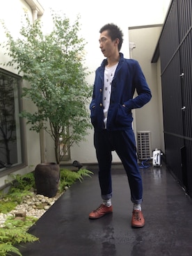 「mercibeaucoup,（メルシーボークー）のアイテム（デニムジャケット）」を使った、inabatakumiさん（メンズ・178cm）の秋コーディネート