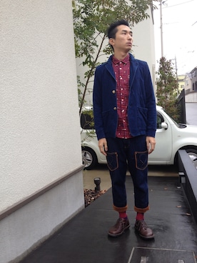 「mercibeaucoup,（メルシーボークー）のアイテム（デニムジャケット）」を使った、inabatakumiさん（メンズ・178cm）の冬コーディネート