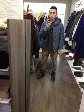 「mercibeaucoup,（メルシーボークー）のアイテム（デニムジャケット）」を使った、inabatakumiさん（メンズ・178cm）の冬コーディネート