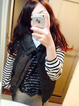 「w closet（ダブルクローゼット）のアイテム（Shirts、ブラック系）」を使った、かりんさん（レディース・158cm）の春コーディネート