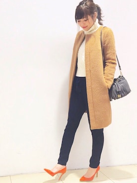 「STUDIOUS（ステュディオス）のアイテム（ノーカラージャケット）」を使った、naaaさん（レディース・162cm）の冬コーディネート