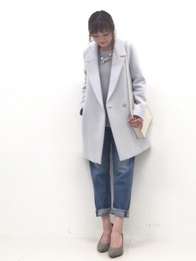 「STUDIOUS（ステュディオス）のアイテム（チェスターコート）」を使った、naaaさん（レディース・162cm）の秋コーディネート