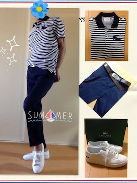 「アイテム（ポロシャツ）」を使った、英太さん（メンズ・170cm）の夏コーディネート