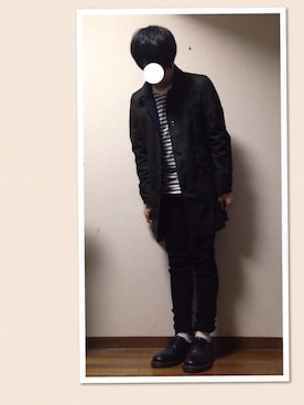 「アイテム（ステンカラーコート、グリーン系）」を使った、keitさん（メンズ・170cm）の冬コーディネート