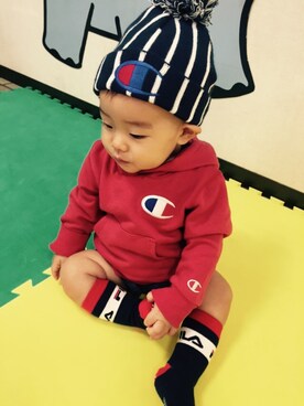 「チャンピオン パーカー」｜「アイテム（レッグウェア）」を使った、HARUTAさん（キッズ・70cm）の秋コーディネート