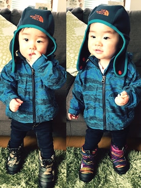 「アイテム（ナイロンジャケット）」を使った、HARUTAさん（キッズ・70cm）の冬コーディネート