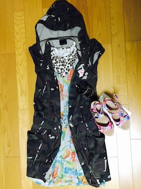 「HYSTERIC GLAMOUR（ヒステリックグラマー）のNUDE AND LOGO総柄 サンダル（サンダル）」を使った、りさん（レディース・153cm）の秋コーディネート