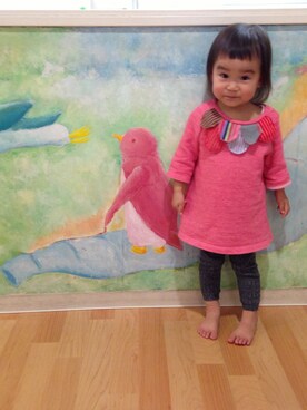 「SWAP MEET MARKET（スワップミートマーケット）のswap meet market ワンピ
（ワンピース、ピンク系）」を使った、ぽんちゅうさん（キッズ・110cm）の冬コーディネート