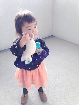 「韓国服のニット（ニット/セーター、ブラック系）」を使った、ぽんちゅうさん（キッズ・110cm）の冬コーディネート