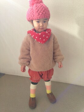 「韓国服（その他トップス、ベージュ系）」を使った、ぽんちゅうさん（キッズ・110cm）の冬コーディネート
