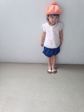 「SWAP MEET MARKET（スワップミートマーケット）のアイテム（シャツ/ブラウス、ホワイト系）」を使った、ぽんちゅうさん（キッズ・110cm）の夏コーディネート