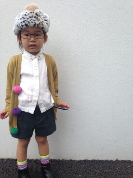 「ZARA KIDSのアイテム（シャツ/ブラウス、ホワイト系）」を使った、ぽんちゅうさん（キッズ・110cm）の秋コーディネート
