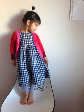 「Handmade（ハンドメイド）のアイテム（ワンピース、ブルー系）」を使った、ぽんちゅうさん（キッズ・110cm）の冬コーディネート