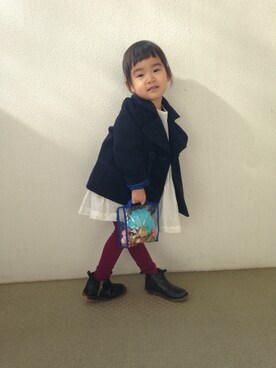「ZARA KIDSのアイテム（ブーツ、ブラック系）」を使った、ぽんちゅうさん（キッズ・110cm）の冬コーディネート