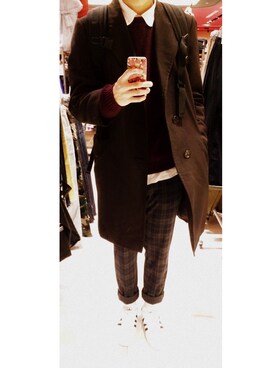 「mode」｜「アイテム（チェスターコート）」を使った、Masaki Kinugawaさん（メンズ・183cm）の冬コーディネート